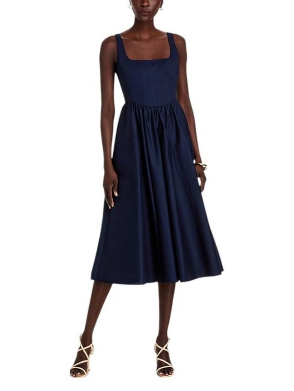 WAYF Desi Bustier Satin Fit & Flare Midi Dress